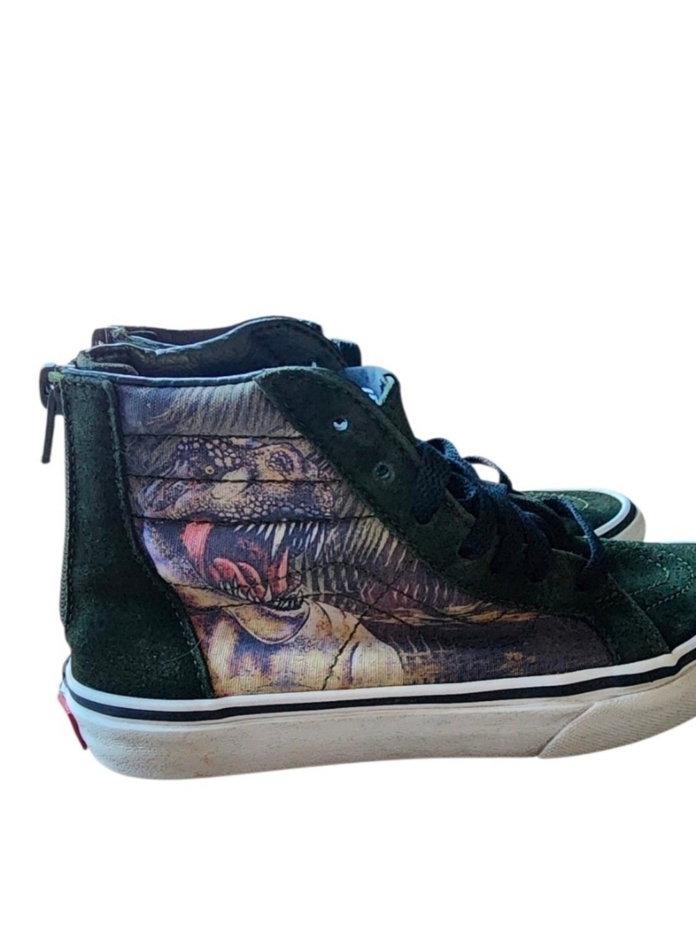 VANS Off The Wall Hi Top, Dinosaur T-Rex Zip Back Skate Shoes, Kid